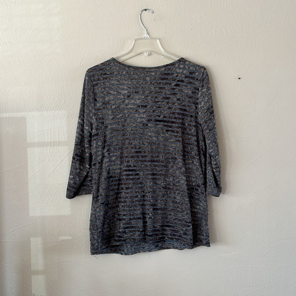 One World Layered Tiered Top Camo Colored Striped 3/4 Sleeves Size Large Stretch - Picture 3 of 12